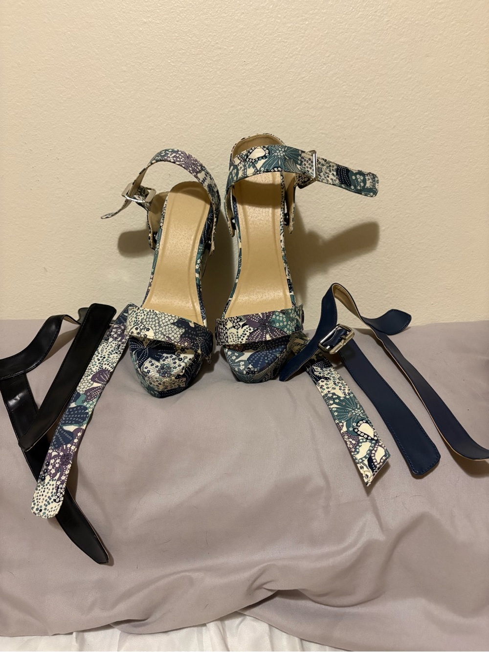 Floral Multi-Color Ankle Strap High Heel Sandals